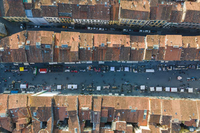 High angle view of buildings in city