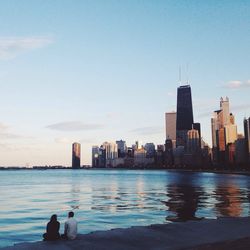 City skyline at sunset