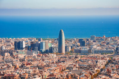 Aerial view of cityscape against sky