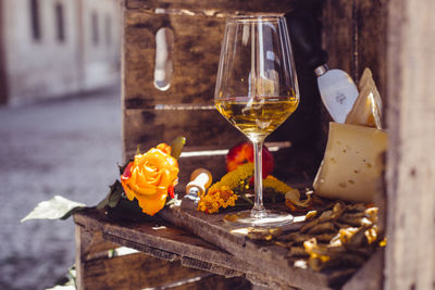 Close-up of wine glass on table