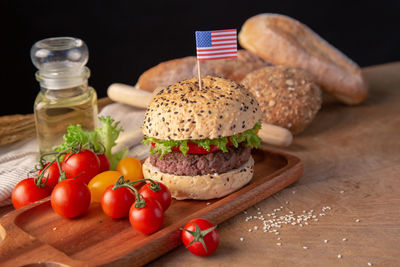 Fruits and vegetables on cutting board
