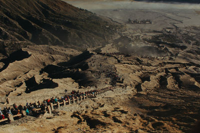 High angle view of people on mountains