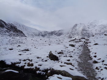 Scenic view of snow covered mountains