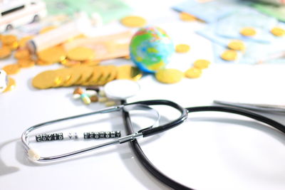 High angle view of eyeglasses on table