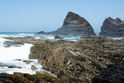 Scenic view of sea against clear sky