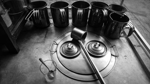 High angle view of coffee beans on table at home