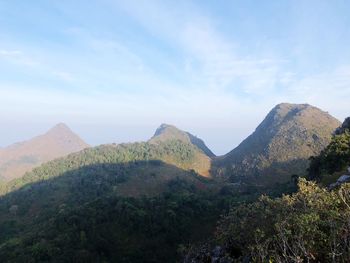 Panoramic view of landscape and mountains against sky