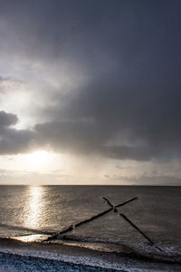 Scenic view of sea against cloudy sky