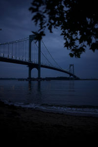 View of suspension bridge at sunset