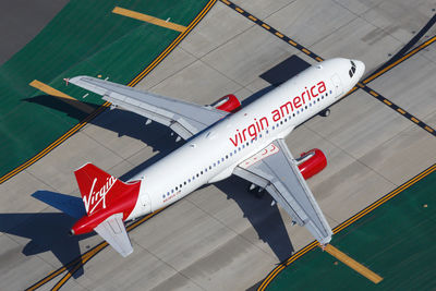 High angle view of airplane at airport