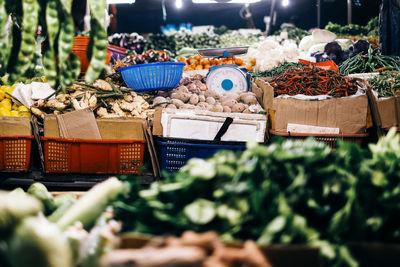 Various vegetables for sale at market stall
