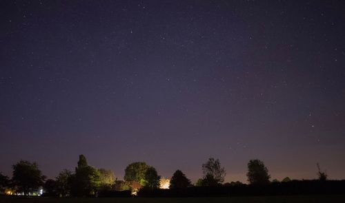 Low angle view of silhouette trees against sky at night