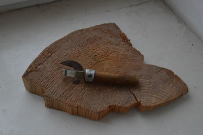 High angle view of bread on cutting board