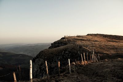 Scenic view of field against clear sky