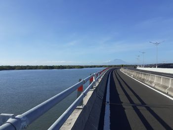 Bridge over river against blue sky