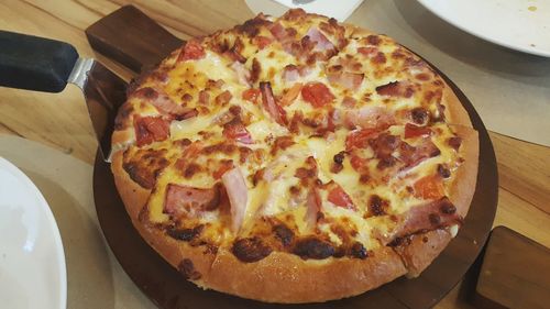 Close-up of pizza on table