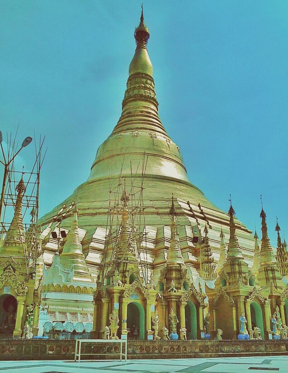 architecture, building exterior, built structure, religion, place of worship, spirituality, clear sky, low angle view, famous place, blue, history, travel destinations, temple - building, travel, tourism, international landmark, church, cathedral, sky