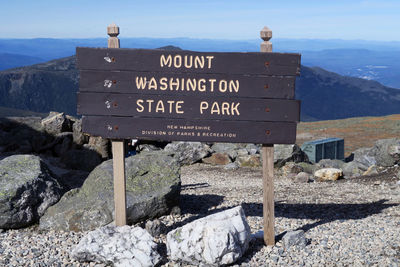 Information sign on mountain