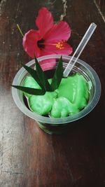 High angle view of rose in bowl on table