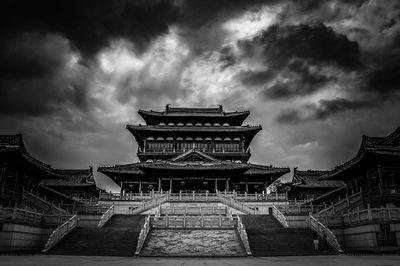 Low angle view of temple building against cloudy sky