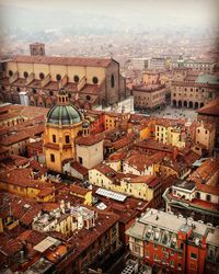 High angle view of town in city