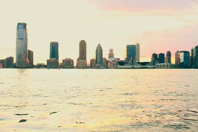 City skyline at sunset