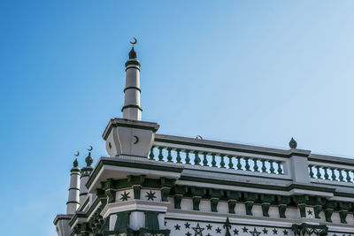 Low angle view of building against clear blue sky