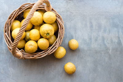 High angle view of fruits in basket