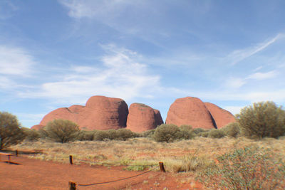 Scenic view of rocks on field against sky