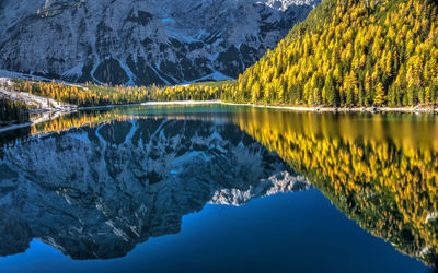 Scenic view of lake by mountains