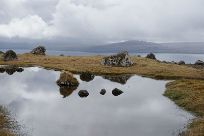 Scenic view of sea against cloudy sky