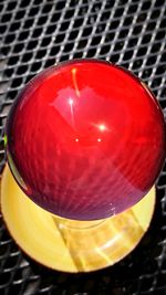 High angle view of red wine in glass