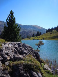 Scenic view of mountains against clear sky