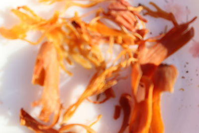 Close-up of orange rose in plate