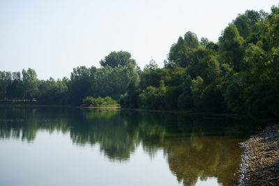 Scenic view of lake against clear sky