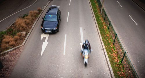 High angle view of vehicles on road