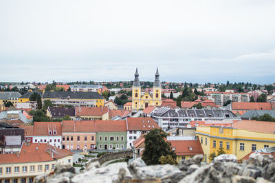 High angle view of townscape against sky