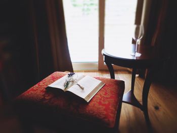 Close-up of open book on table