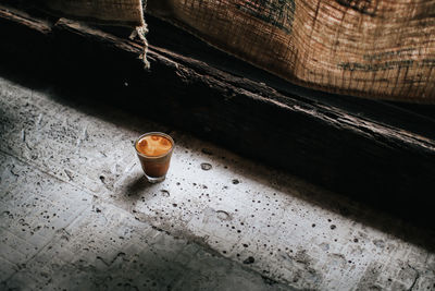 High angle view of drink on table