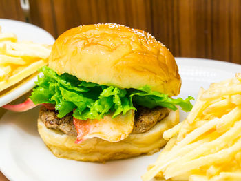 Close-up of burger in plate