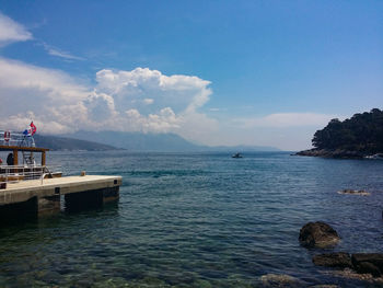 Scenic view of sea against cloudy sky