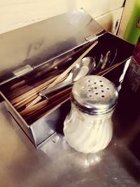 High angle view of coffee on table at home