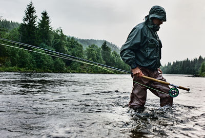 Man fishing in water