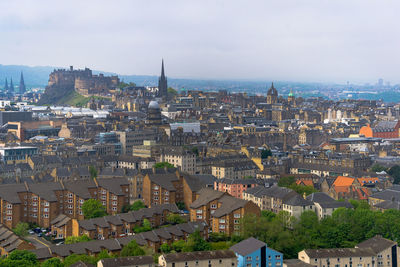 High angle view of buildings in city