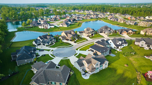 High angle view of buildings in city