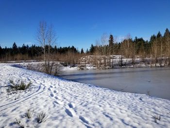 Scenic view of frozen lake against sky during winter