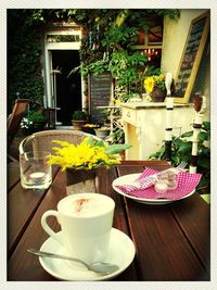 Close-up of coffee cup on table