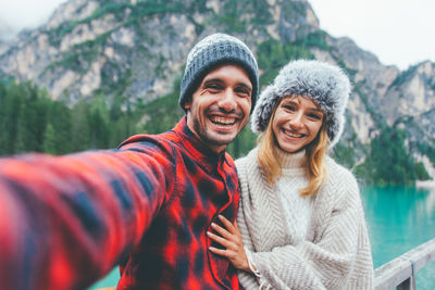 Portrait of a smiling young woman in winter