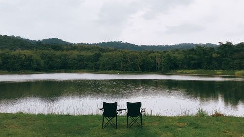 Scenic view of lake against sky