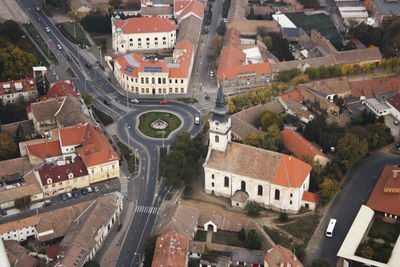 High angle view of buildings in city